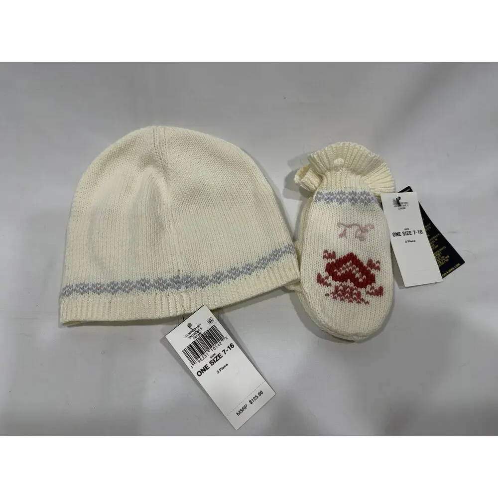 Ralph Lauren Children's Knit Hat & Mittens Valentine II Cream NWT Retails $125